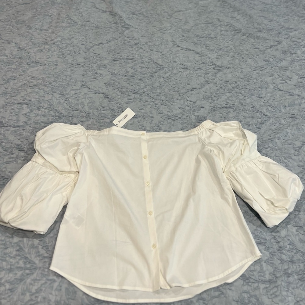 Banana Republic Off-Shoulder White Poplin Blouse super stretch shirt💥NEW - Picture 14 of 16